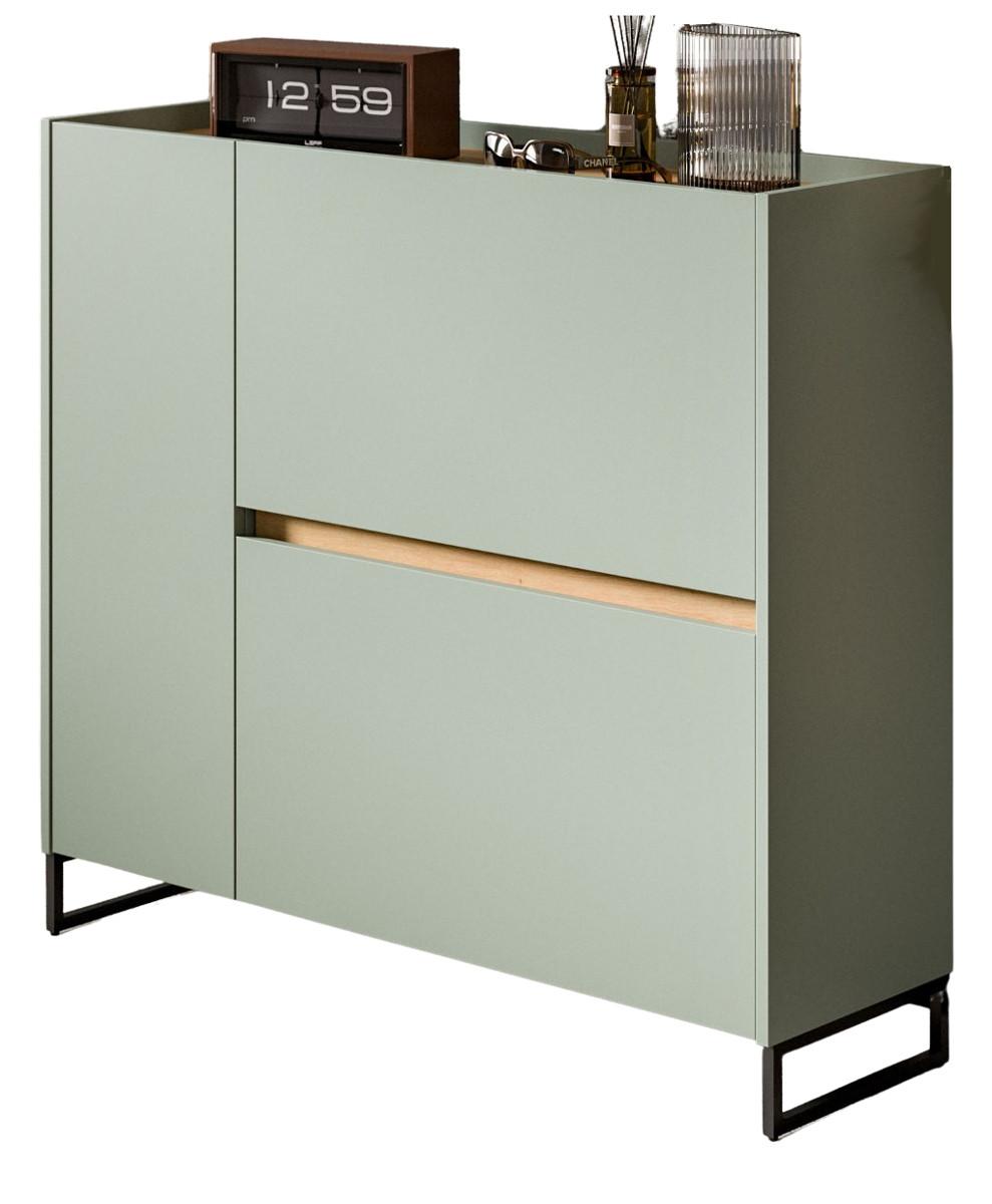 SCHUHKIPPER Salbei grün, Artisan Eiche 110 x 94 cm, Schuhschrank mit Soft-Close - Salbeigrün/Schwarz, Holzwerkstoff/Metall (110/94/32cm) - Inn.Furn