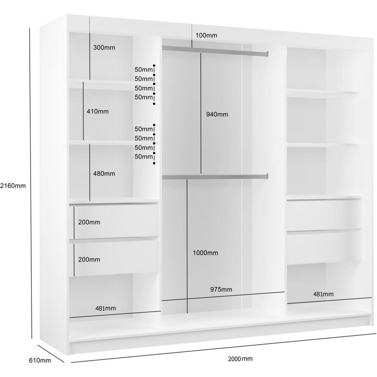SCHWEBETÜRENSCHRANK Gaja II 200/216/61 schwarz mit Spiegel und Schubladen - Schwarz, Holzwerkstoff (200/216/61cm) - Beautysofa