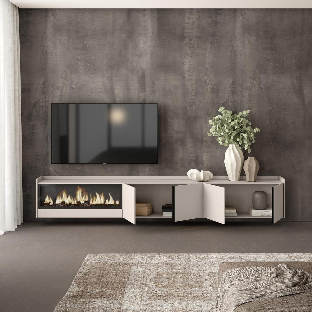 LOWBOARD, Beige, 315/35/50cm, Kamin mit Feuereffekt XXL - Beige, Holzwerkstoff (315/50/35cm) - Skraut Home