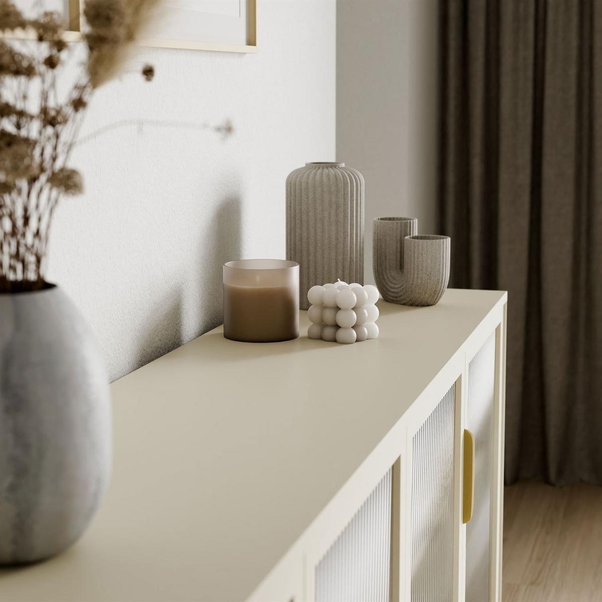 SIDEBOARD LINEA mit Glasfronten und LED-Beleuchtung Kaschmir - Kaschmir, Holzwerkstoff (181/83/39cm) - Lookway