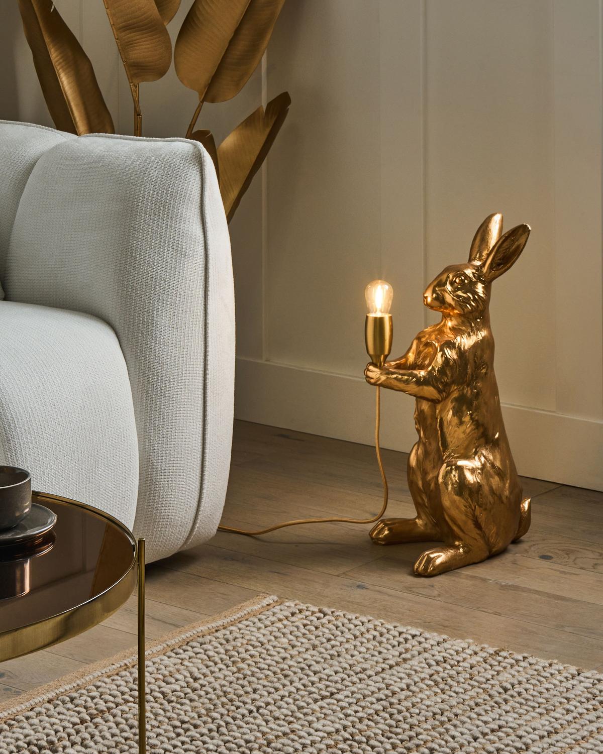 TISCHLAMPE Hase Gold Bugs - Messingfarben/Goldfarben, Kunststoff (26/23/53cm) - Beliani