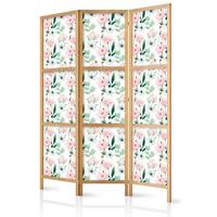 PARAVENT Japanischer 3-tlg 135x172 cm Blumen Und Bl tter - Multicolor, Holz/Textil (135/172/3cm) - Muralo