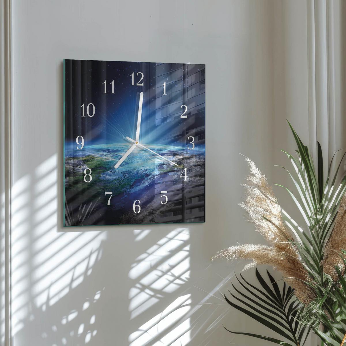 WANDUHR aus Glas 30x30 cm - Das Universum der Erde - Blau, Glas (30/30/0.4cm) - TULUP