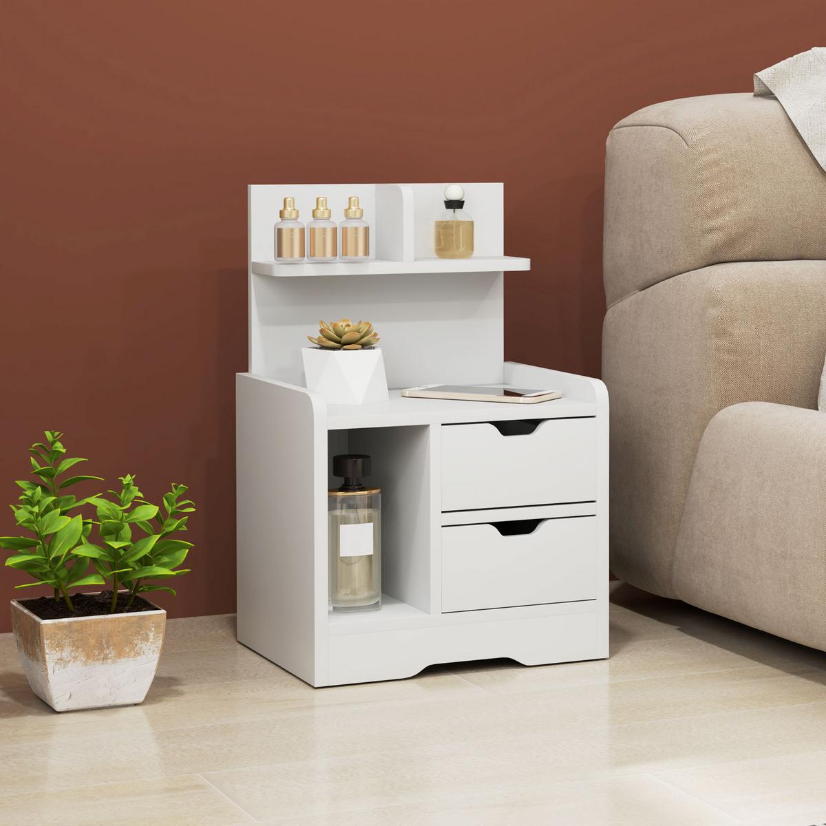 NACHTTISCH mit 2 Schubladen, Beistelltisch, Nachtschrank mit offenen Ablage Weiß - Weiß, Holzwerkstoff (30/60/40cm) - HOMCOM