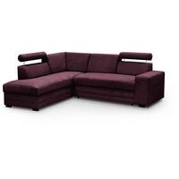 ECKSCHLAFSOFA Roma bordeaux links - Bordeaux/Schwarz, Textil (250/205cm) - Beautysofa