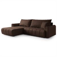 ECKSOFA FRIGA Braun Velours-Stoff mit Schlaffunktion - Braun, Holz (283/185cm) - MASSENO
