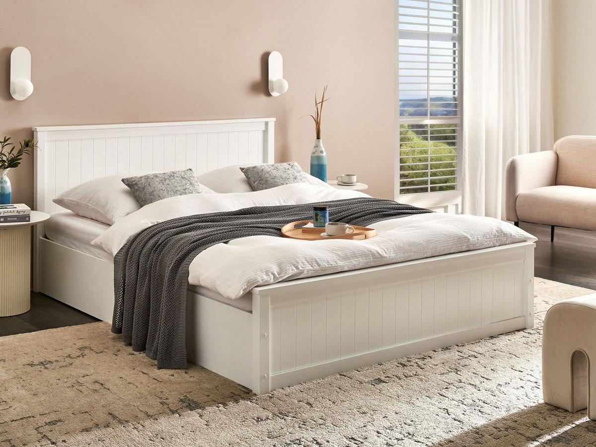 BETT mit Stauraum 160/200 Kiefernholz Weiß Lambres - Weiß, Holz (160/200cm) - Beliani