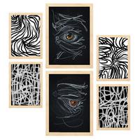 POSTER Set Mit 6 Rasende Striche In Liebhaber Abstrakt A3 & A4 Rahmen Aus Hellem Holz - Beige, Papier (29/3cm) - Nacnic