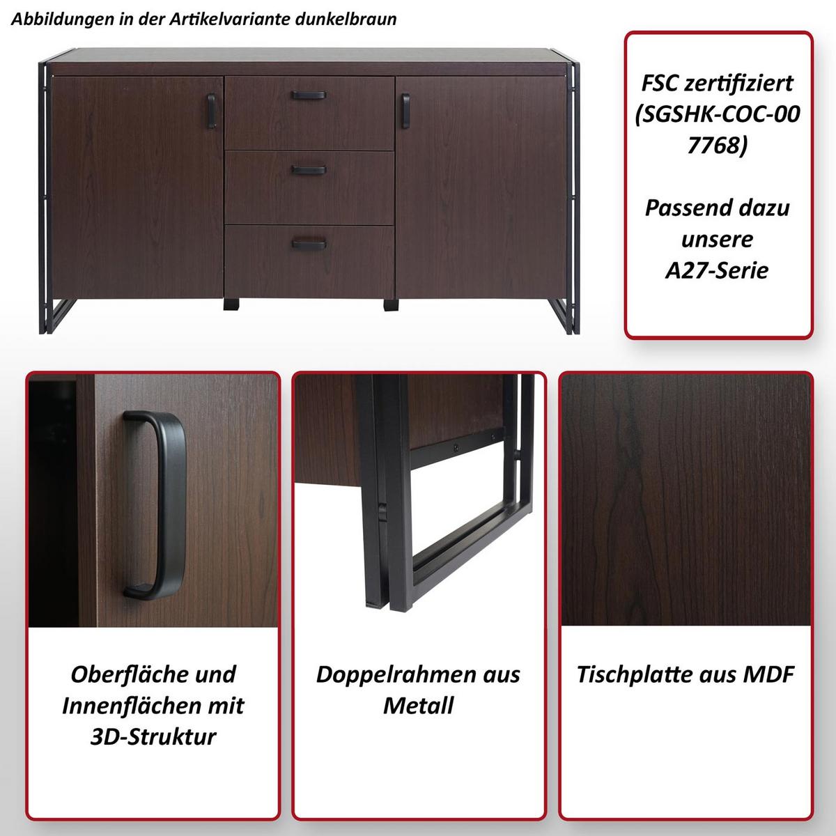 SIDEBOARD Wildeiche Dekor, Schwarz - Wildeiche/Schwarz, Holzwerkstoff (160/80/40cm) - MCW