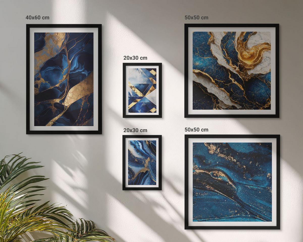 BILDER SET 5er Set - 50x50 cm & 20x30 cm & 40x60 cm Schwarzer Rahmen - Abstrakte, elegante Muster - Schwarz, Kunststoff (40/60cm) - TULUP