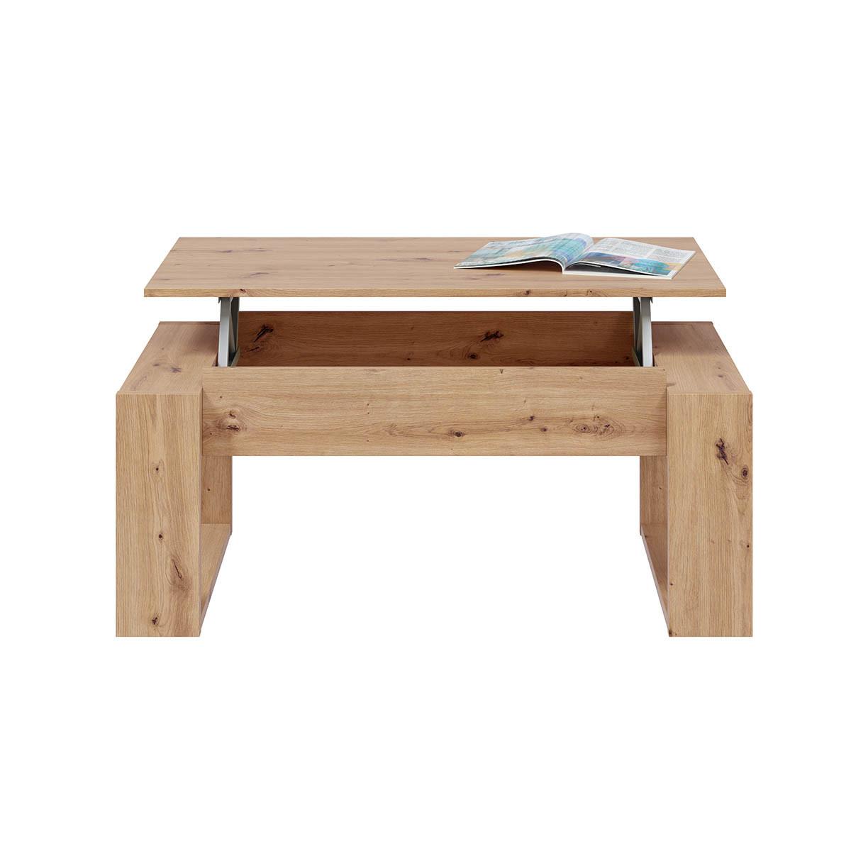 DESIGN Couchtisch mit hochklappbarer Tischplatte L102 cm - Ciara - Eiche Artisan, Holzwerkstoff (8.3/50/43cm) - Calicosy