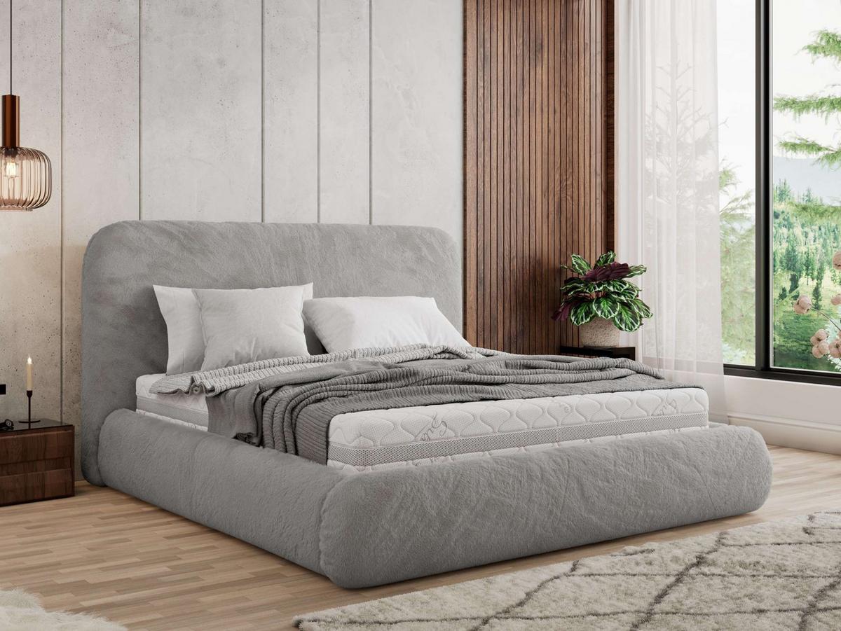 POLSTERBETT BENEA CLASSIC 160/200 - Hellgrau Plüsch - Multipocket-Matratze - Hellgrau, Textil (160/200cm) - MKS