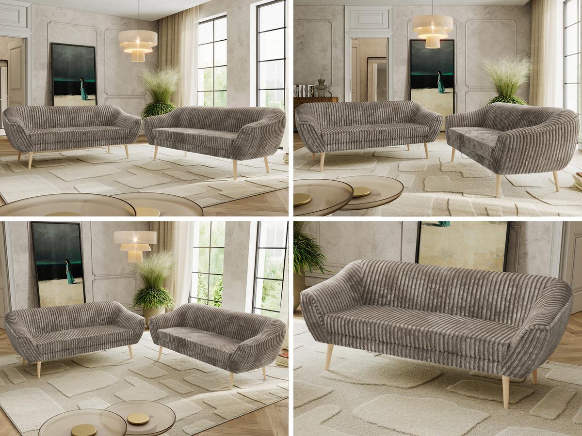 SITZGARNITUR PIRS 3+3 - Hellbraun Cord - Holzbeine - Hellbraun/Buchefarben, Holzwerkstoff/Textil (180/75/74cm) - MKS