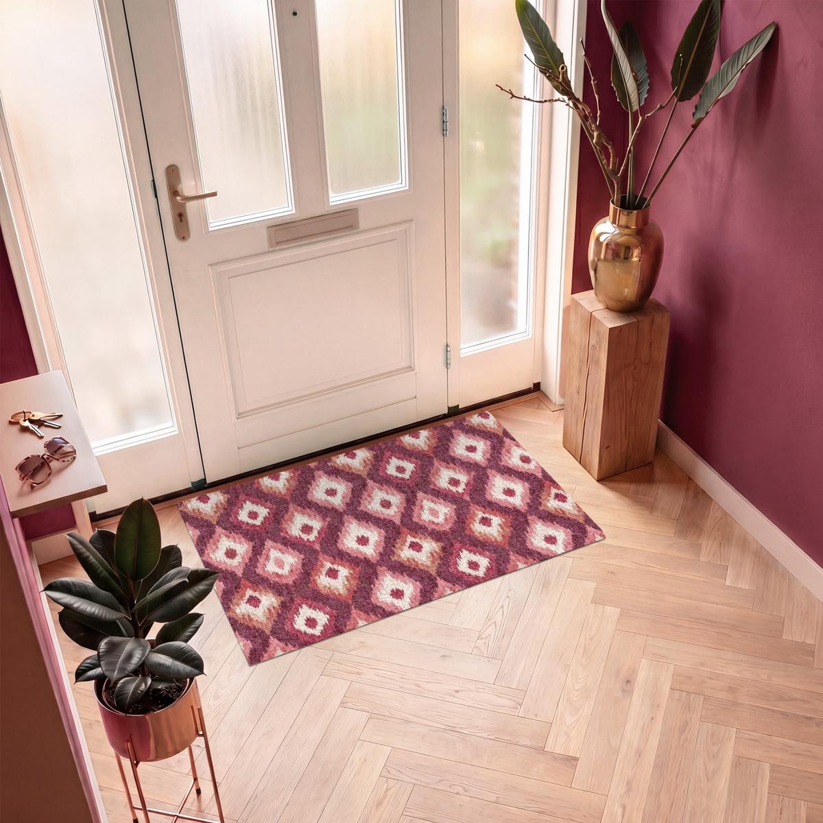 FUSSMATTE Diamantformen - Rosa - Muster - Textur Flurteppich 120x80 cm - Beere, Kunststoff (120/0.4cm) - MuchoWow