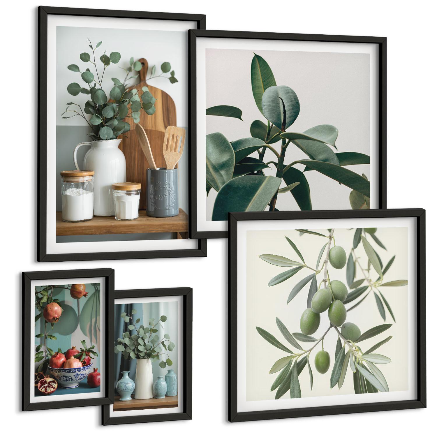 BILDER SET 5er Set - 50x50 cm & 20x30 cm & 40x60 cm Schwarzer Rahmen - Inspiration Schrei Schädel Eule - Schwarz, Kunststoff (40/60cm) - TULUP