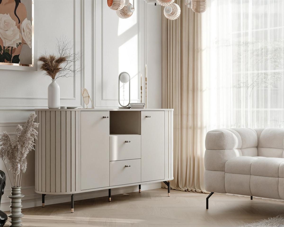 KOMMODE geriffelt, mit Fach, Kaschmir - Kaschmir, Holzwerkstoff (150/81/40cm) - Idohome