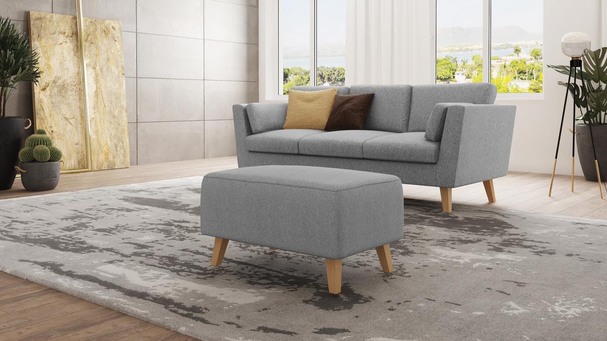 HOCKER Mario Grau Microfaser - Naturfarben/Grau, Buchenholz/Textil (95/51/63cm) - S-Style Möbel
