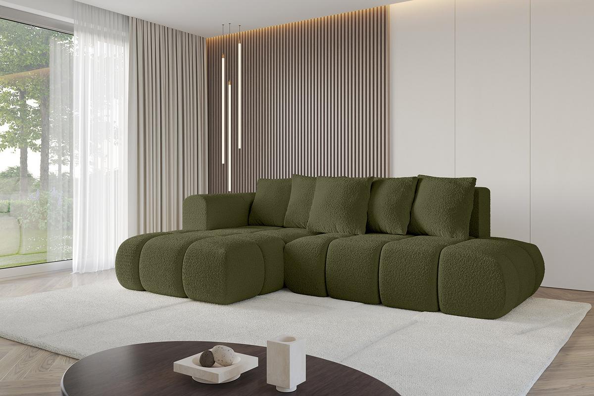 ECKSOFA Ottomane Links CLOUD-L-v1 280x185x90 Grün Bouclé - Grün, Holzwerkstoff/Kunststoff (180/289cm) - ALTDECOR