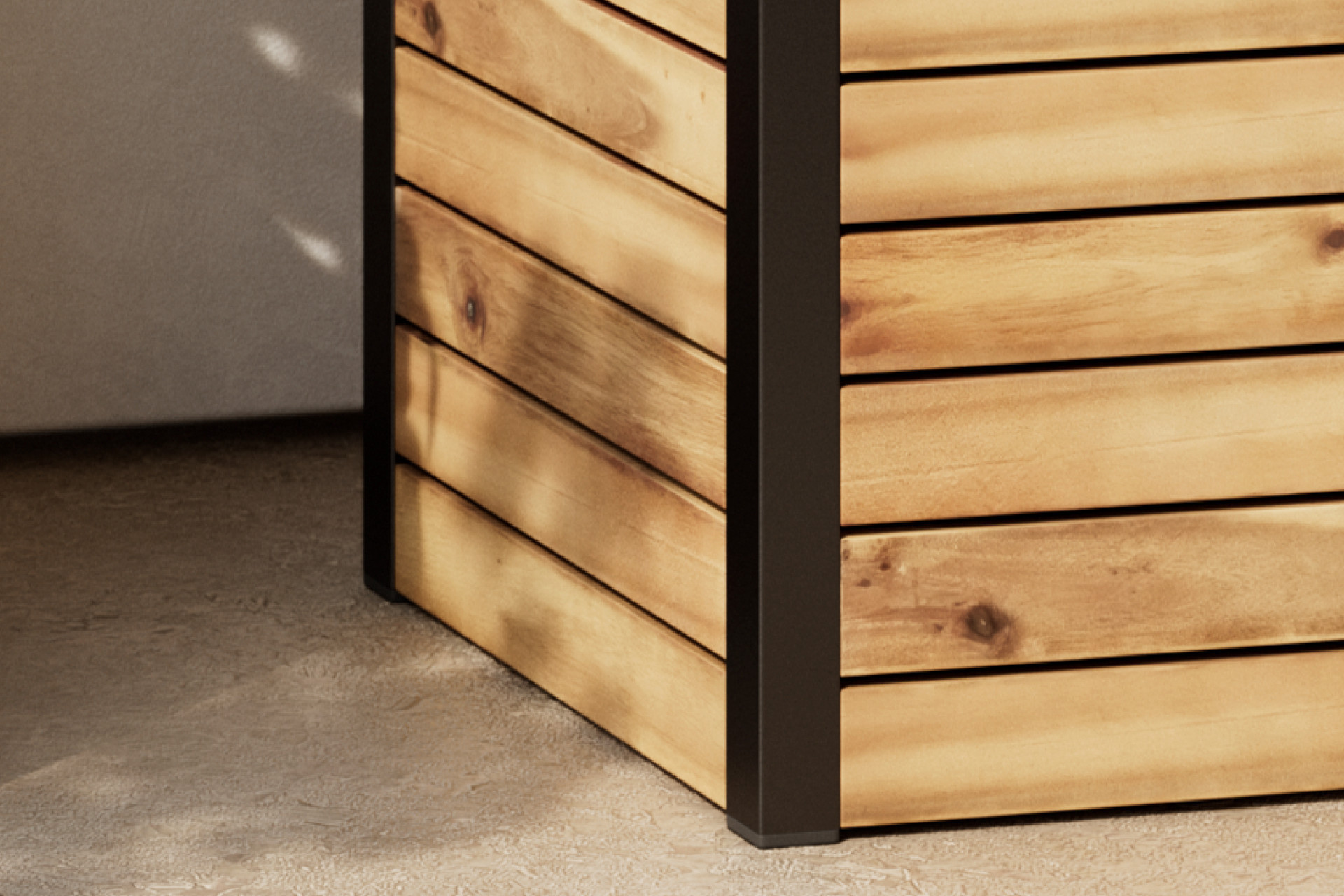 Hochbeet Akazie Echtholz Gestell Schwarz Eisen und Kunststoff