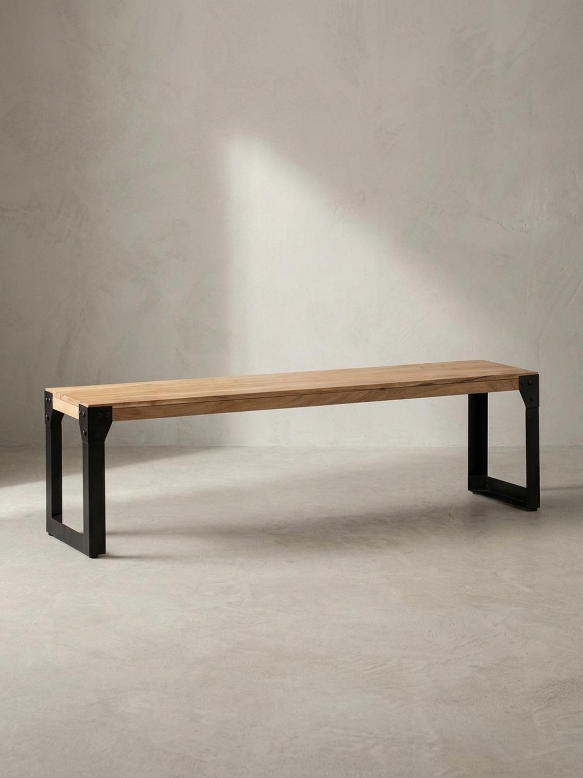 ESSZIMMERBANK Massivholz Metall ohne Lehne, Akazie 140x40x45 cm - Schwarz/Braun, Holz/Metall (140/45/40cm) - KADIMA DESIGN
