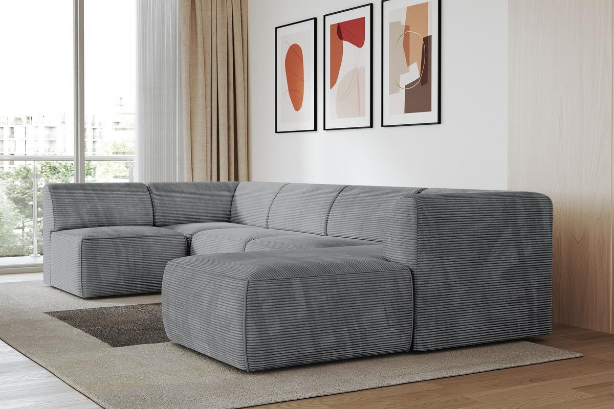 WOHNLANDSCHAFT Ottomane Rechts MOVO-L 345x180x78 cm Dunkelgrau Cord - Dunkelgrau, Holzwerkstoff/Kunststoff (180/78/345cm) - ALTDECOR