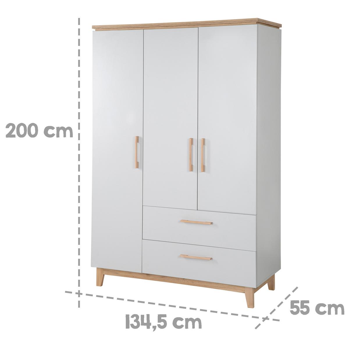 KLEIDERSCHRANK Caro 3-türig - Hellgrau, Holzwerkstoff (134.5/200/55cm) - Roba