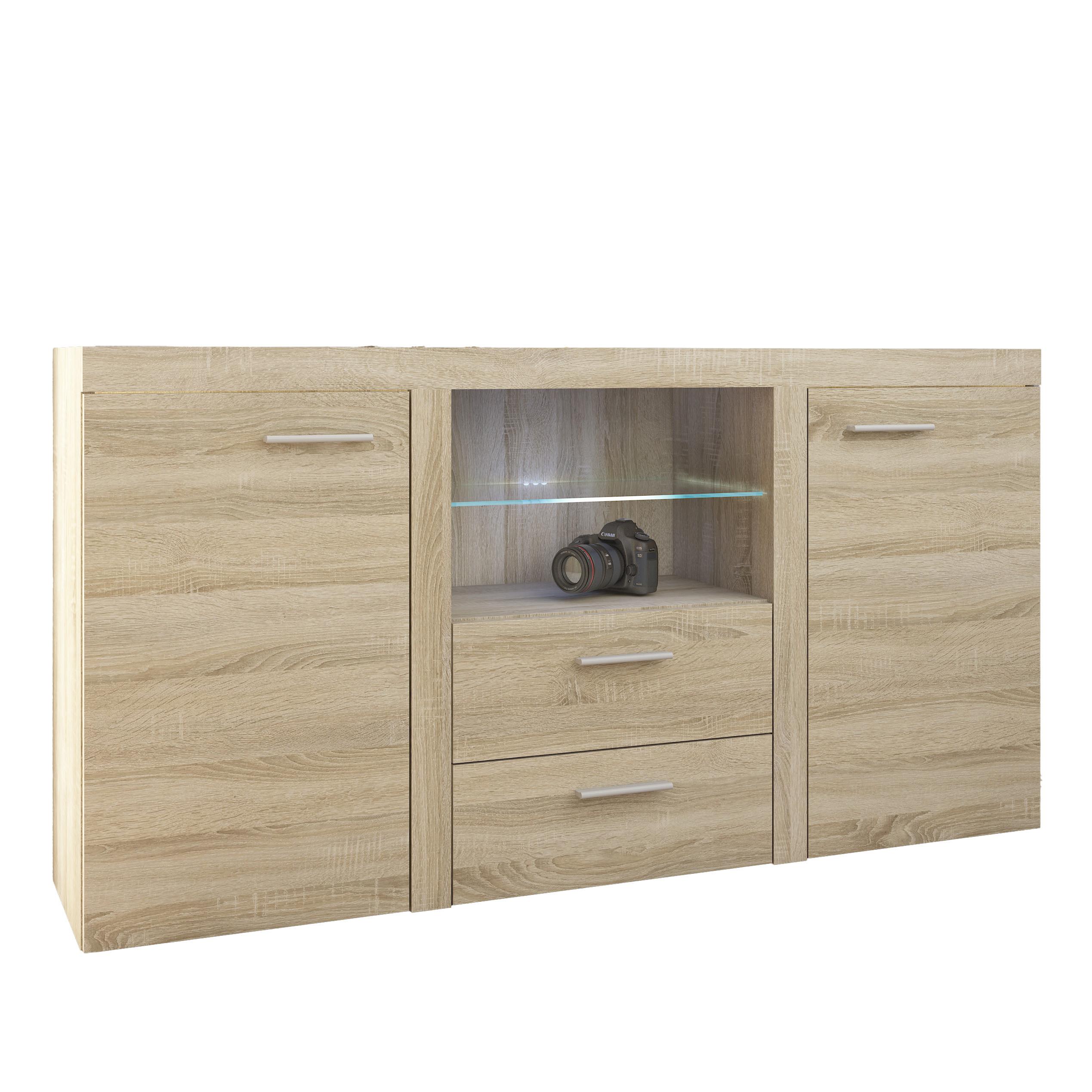 SIDEBOARD RITMO 156x40x82 cm mit 2 Schubladen und 2 Türen Sonoma Eiche - Sonoma Eiche, Holzwerkstoff (156/82/40cm) - MASSENO