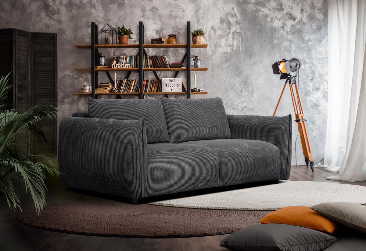 SOFA TAUER 3-Sitzer, dunkelgrau - Dunkelgrau/Schwarz, Holzwerkstoff/Kunststoff (112/84/206cm) - Wozimo