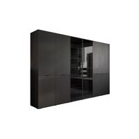 KLEIDERSCHRANK SANDBOX MODERN 300 303/49/200 cm Schwarzer Graphit / Schwarzer Graphit + Schwarzes Glas mit LED 12 Zusatzböden - Schwarz, Holzwerkstoff/Kunststoff (303/200/49cm) - Lookway