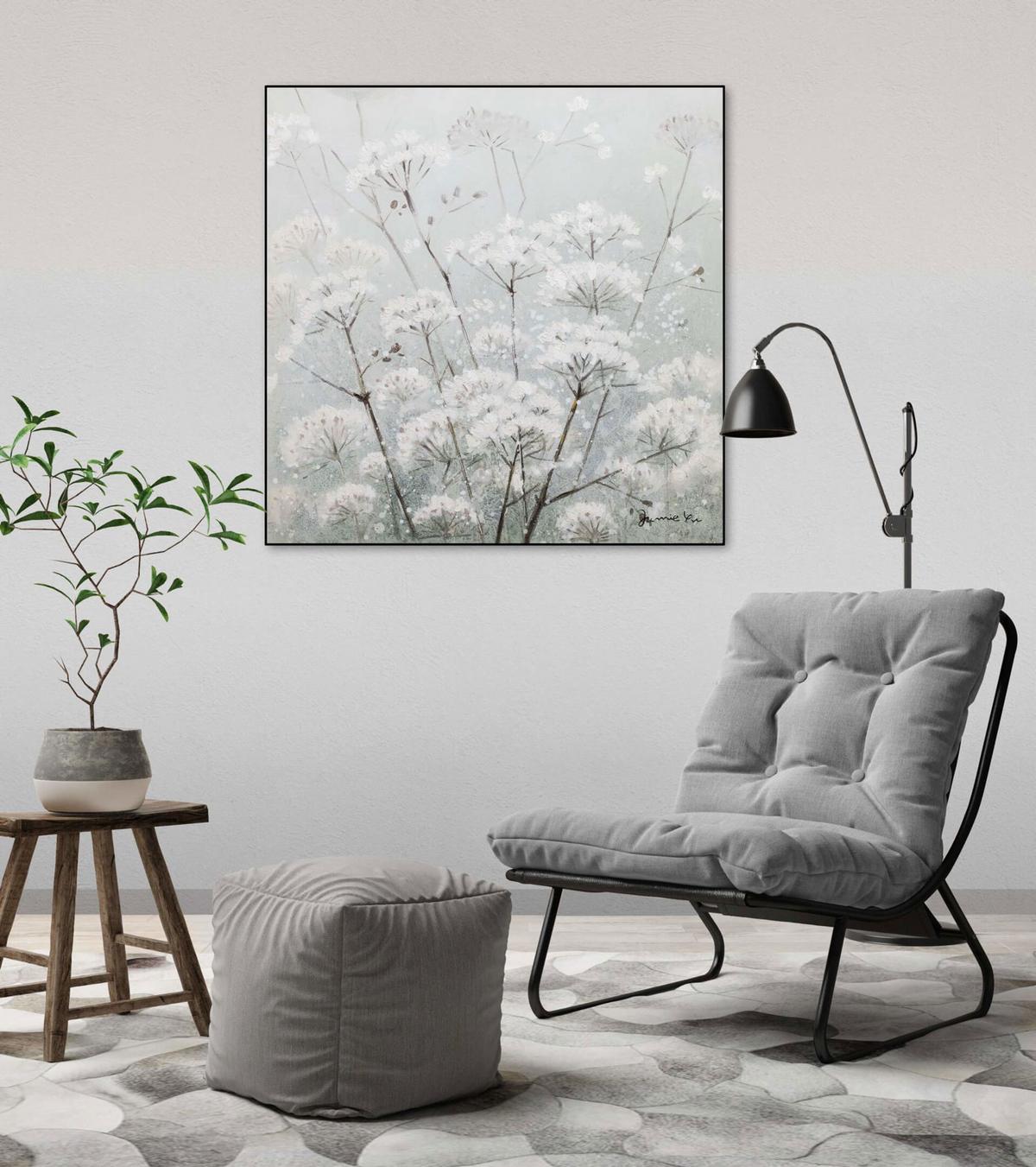 ACRYLBILD HANDGEMALT 80/80 cm - Weiß/Grau, Holz/Textil (80/80cm) - KUNSTLOFT