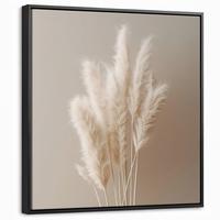 LEINWAND Bilder mit Rahmen - Pampasgras - Federn - Pastell - Weiß - 50x50 - Naturfarben, Textil (50/50cm) - MuchoWow