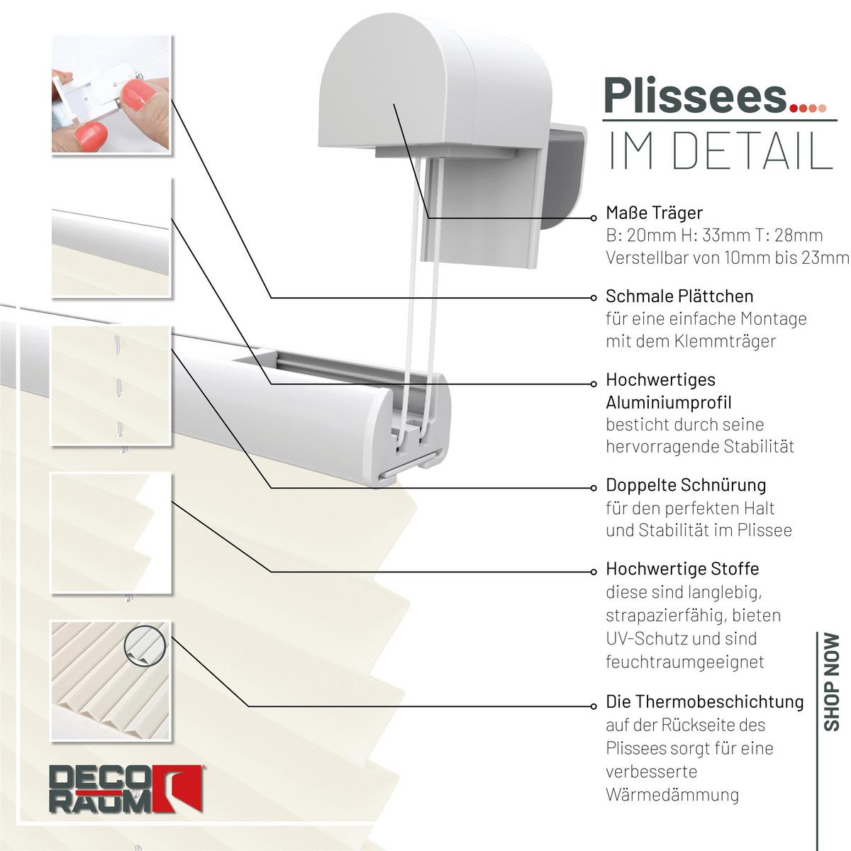 PLISSEE Thermo Basic 75 x 150cm Klemmfix ohne Bohren - Creme, Textil (75/150/150cm) - Deco-Raum