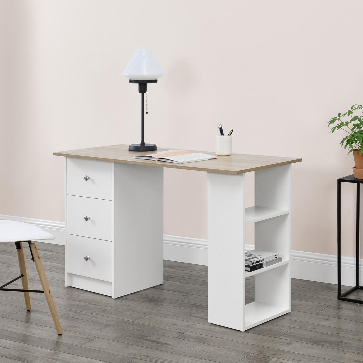 SCHREIBTISCH Lemberg - Eichefarben/Weiß, Holzwerkstoff (49/120/72cm) - [en.casa]