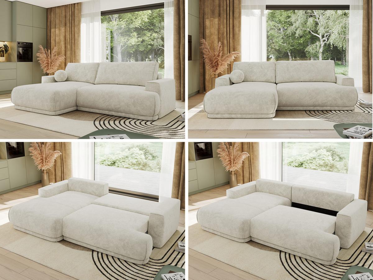 ECKSCHLAFSOFA RINA L Creme Schenille grob gewebt - links - Creme/Schwarz, Kunststoff/Textil (267/170cm) - MKS