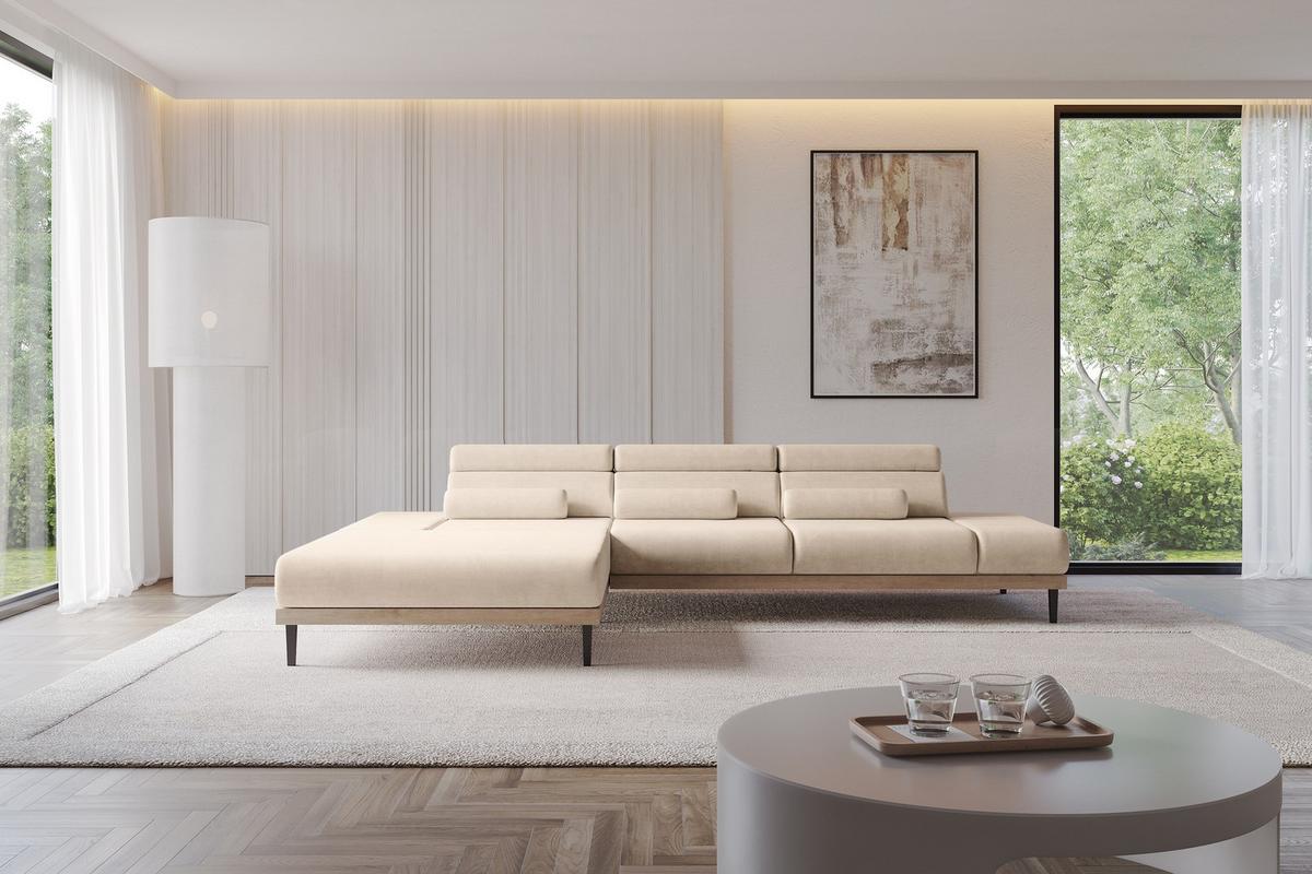 ELEKTRISCHES ECKSOFA Links MONA 316x205x85 Beige Velours - Sahara, Holzwerkstoff/Textil (316/205cm) - ALTDECOR