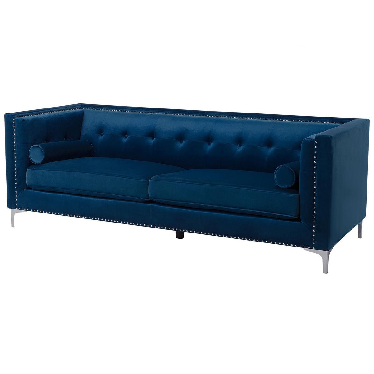 3-SITZER-SOFA Samtstoff Marineblau Avaldsenes - Hellblau, Textil (211/74/82cm) - Beliani