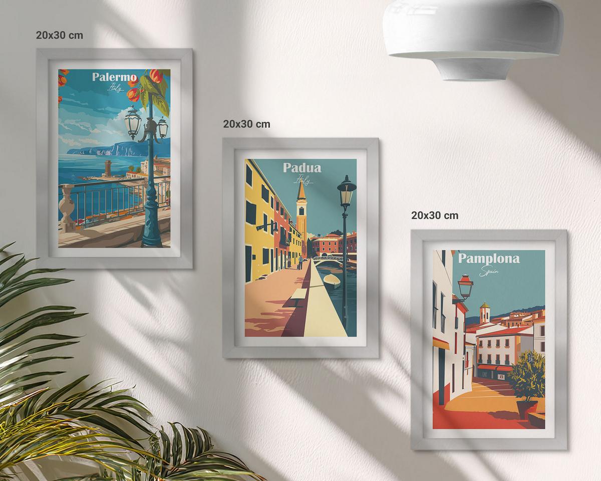 BILDER SET 3er Set - 20x30 cm Silberner Rahmen - Retro-Stadtillustrationen - Silberfarben, Kunststoff (20/30cm) - TULUP