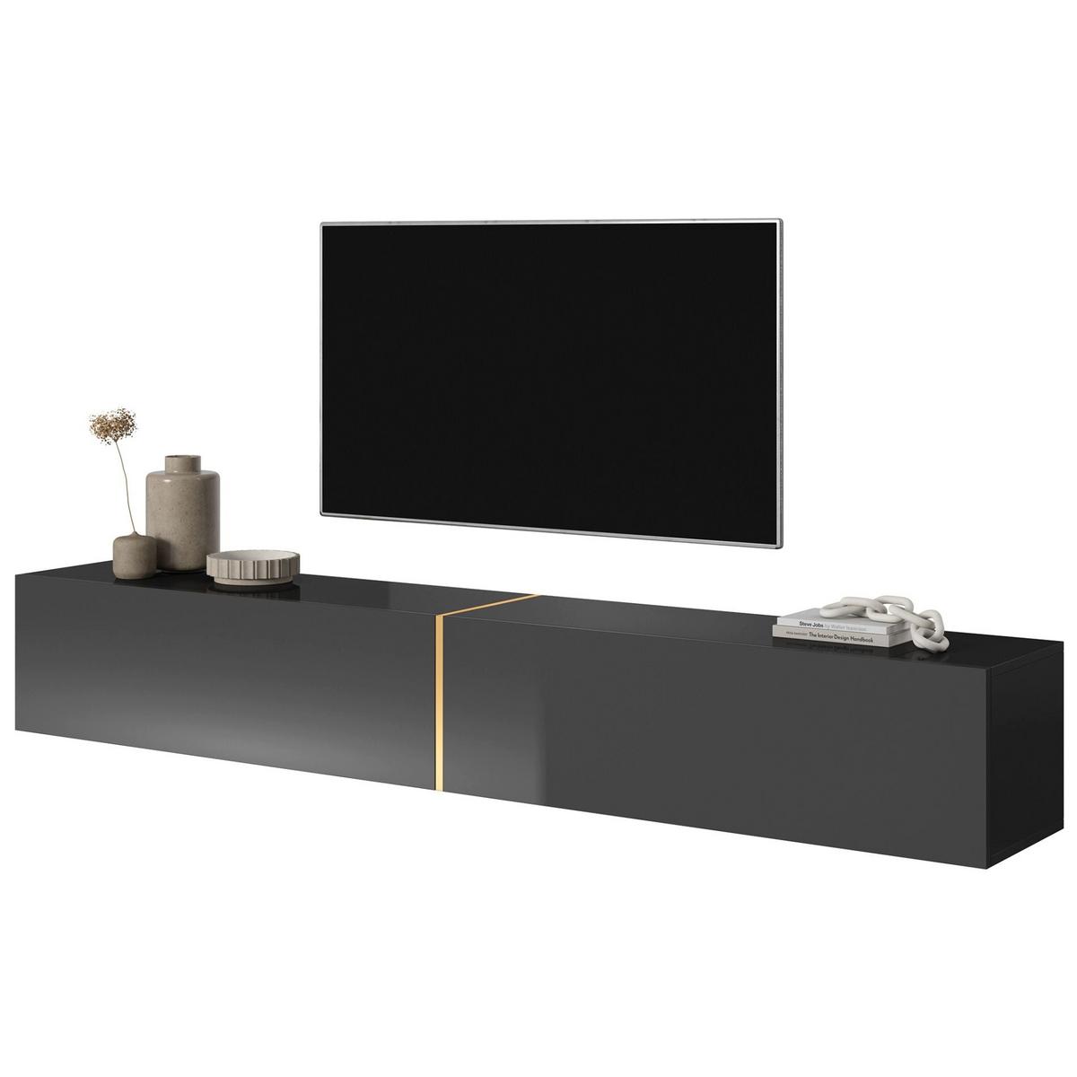 TV-LOWBOARD Bisira Schwarz / Gold 200 cm - Schwarz, Holzwerkstoff (200/30/31.6cm) - Selsey