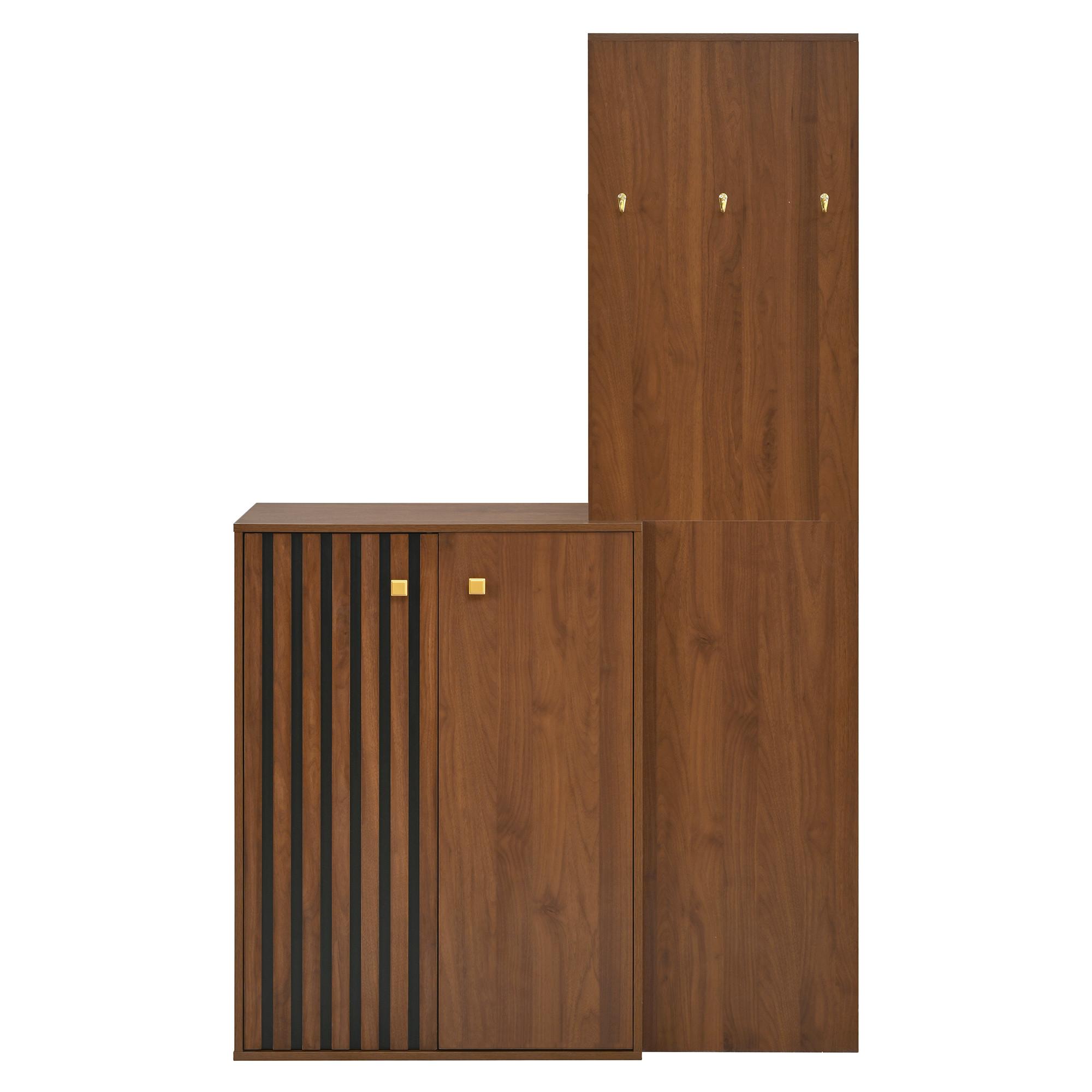 KOMPAKTGARDEROBE in Walnuss-Optik – mit Schuhschrank & Paneel - Walnussfarben, Holzwerkstoff (115/191.5/38.5cm) - Urban Meuble