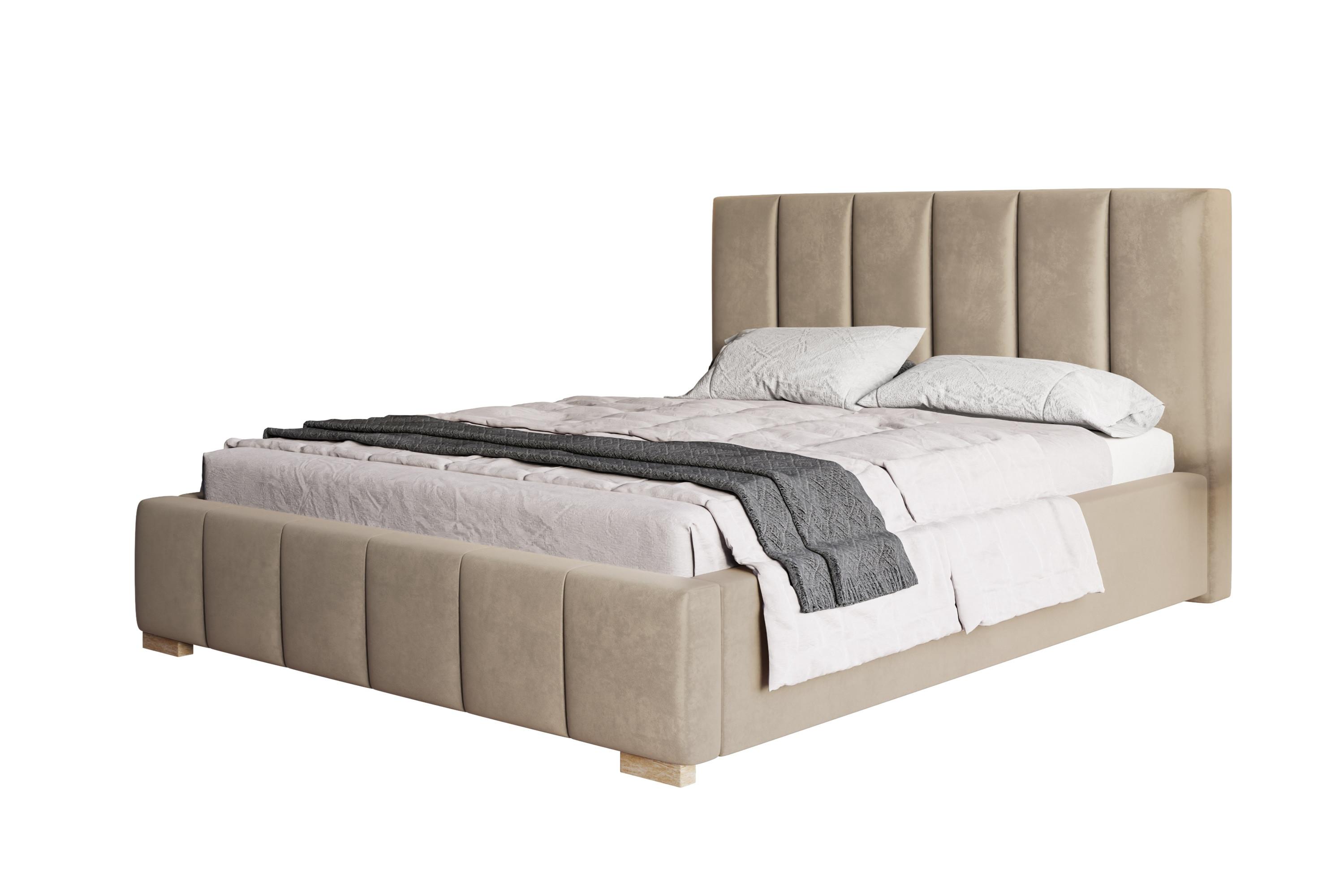 POLSTERBETT Tokio, 180x200 cm, mit Bettkasten und Lattenrost aus Holz, Velourstoff, Farbe: Beige - Beige, Holz/Kunststoff (180/200cm) - Alpi-Möbel