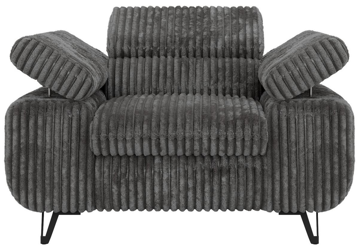 SESSEL PETER 1 - Grau Cord - Schwarz/Grau, Textil/Metall (126/76/99cm) - MKS
