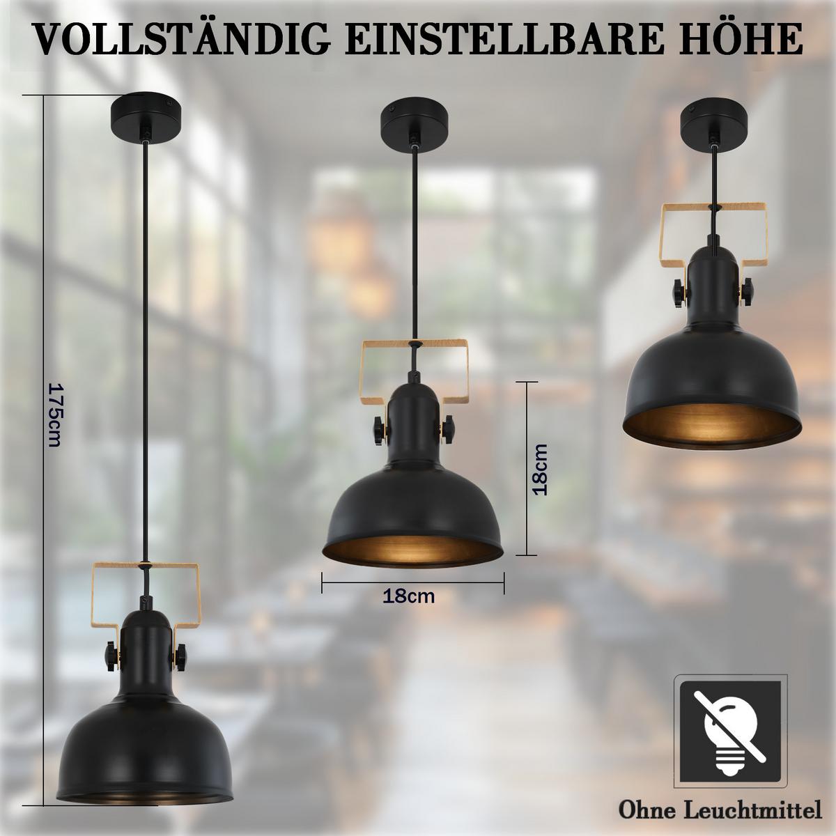 PENDELLEUCHTE Thilo 1-flammig 18/18/175 cm - Schwarz, Metall (18/18/175cm) - Nettlife