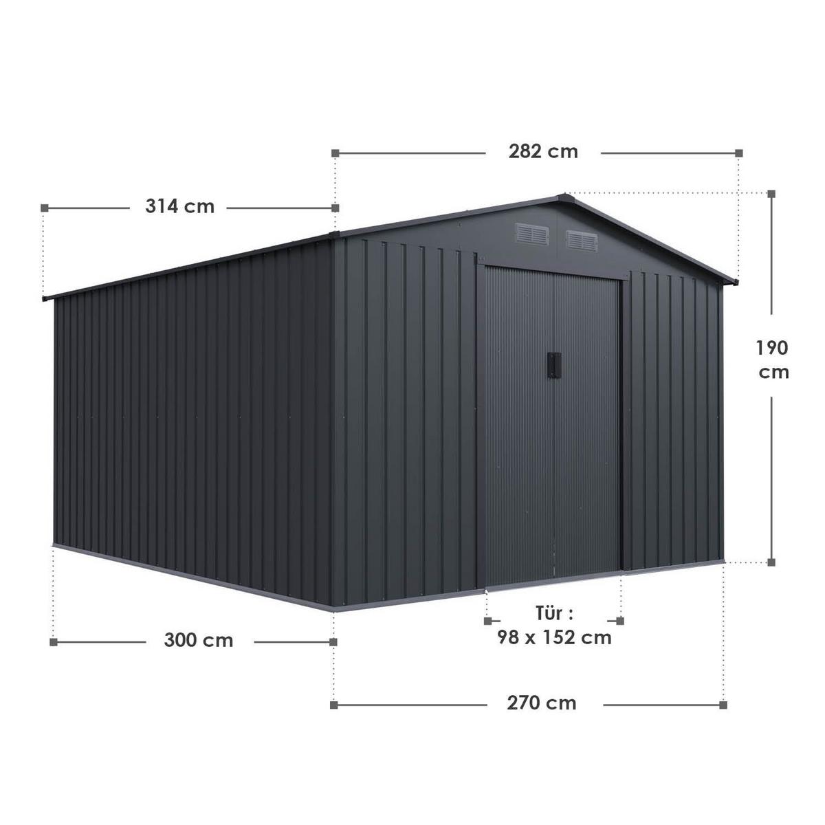 GERÄTESCHUPPEN XXL dunkelgrau - Dunkelgrau, Metall (314/190/282cm) - Juskys