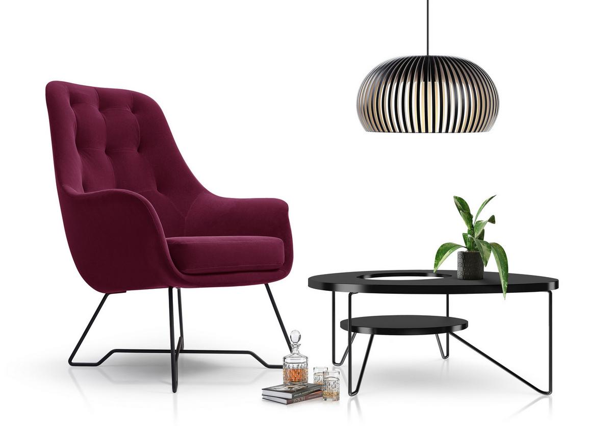 SESSEL SEDUTA, Modern Polstersessel Loungesessel, Velours-Stoff Dunkelrot - Dunkelrot, Holz/Metall (72.5/101.5/83cm) - MASSENO
