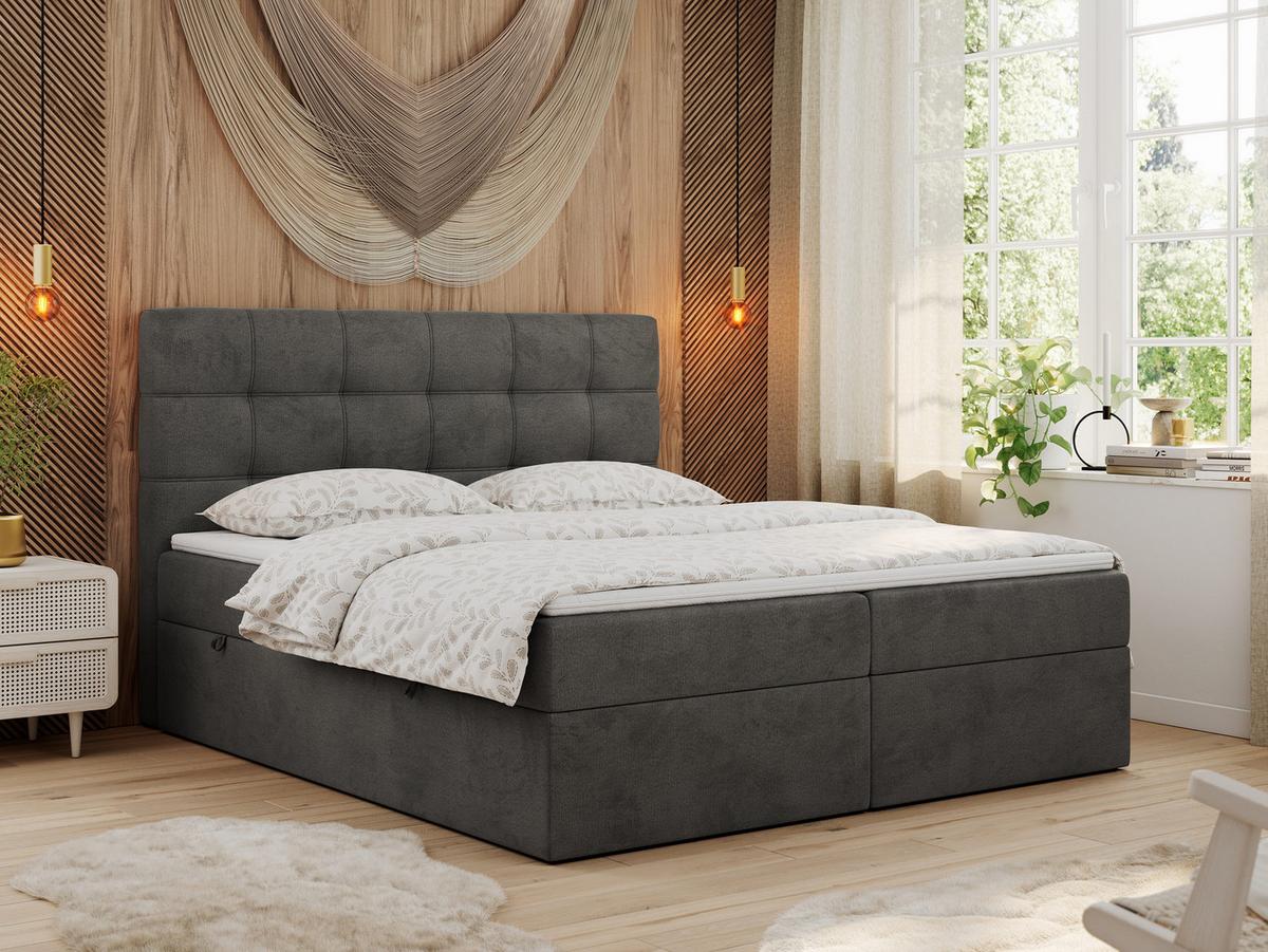 BOXBETT ERNI 160/200 - Dunkelgrau Velvet - H3 - Dunkelgrau, Holz/Textil (160/200cm) - MKS