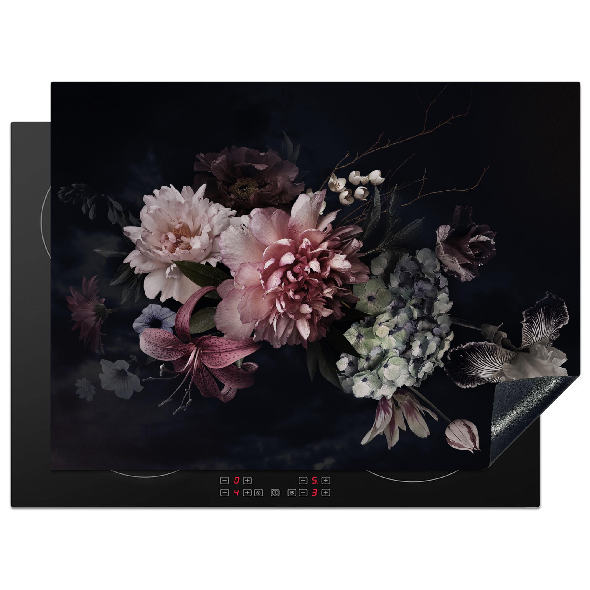 HERDABDECKPLATTE Blumen - Vintage - Pastell - Rosa - Weiß Herdabdeckung Induktionsfeld 70x52 cm - Altrosa, Kunststoff (70/52/0.2cm) - MuchoWow