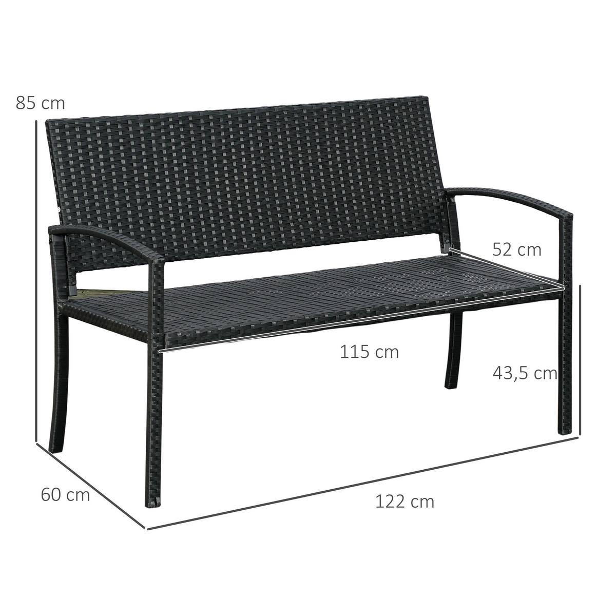 GARTENBANK für 2 Personen, bis 240 kg Belastbar, Schwarz, 122 x 60 x 85cm - Schwarz, Kunststoff (60/85/122cm) - Outsunny