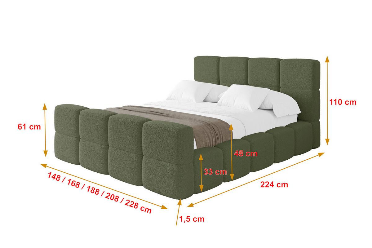 POLSTERBETT mit Bettkasten und Lattenrost mit Matratze H3/H4, Kopfteil, Boxbett, mit Stauraum - NATA-Z 140x200 Grün - Grün, Holzwerkstoff/Textil (140/200cm) - ALTDECOR