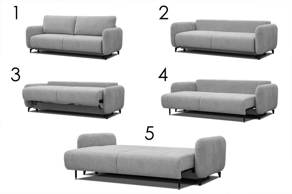 SOFA DRAKE 3-Sitzer mit Schlaffunktion, hellgrau - Hellgrau/Braun, Holz/Textil (232/90/107cm) - Wozimo