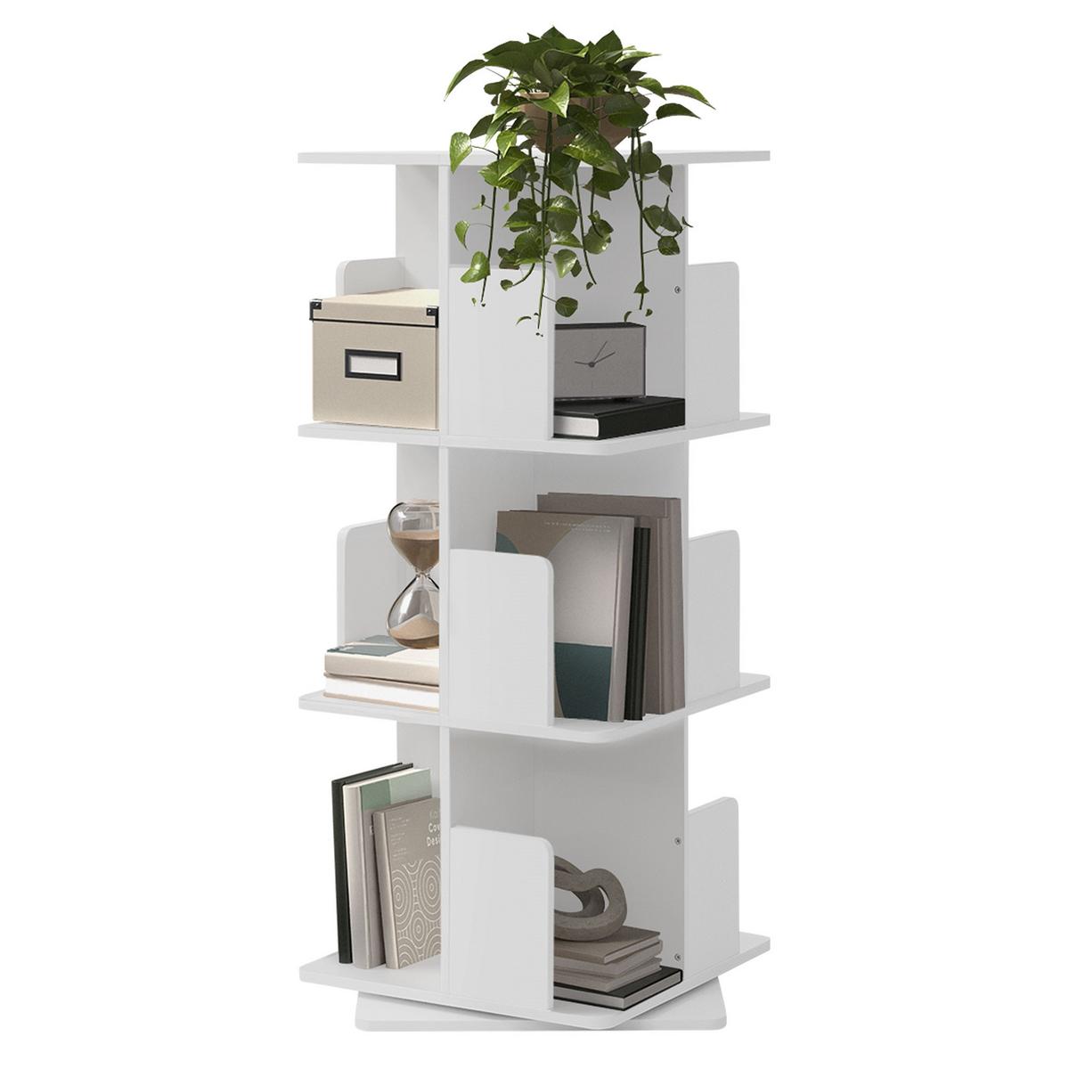 BÜCHERREGAL Kinder mit 3 Ebenen Weiß 40x94x40 cm Drehbar 360 Grad - Weiß, Holzwerkstoff (40/94/40cm) - ML-DESIGN